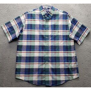 John Ashford Shirt Mens L Multi Plaid Wrinkle Free Oxford Collar Button Down EUC